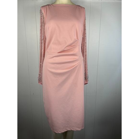 Marina Women's Pink Beaded Long Sleeve Sheath Dress in Size 10 NWT - Picture 2 of 10